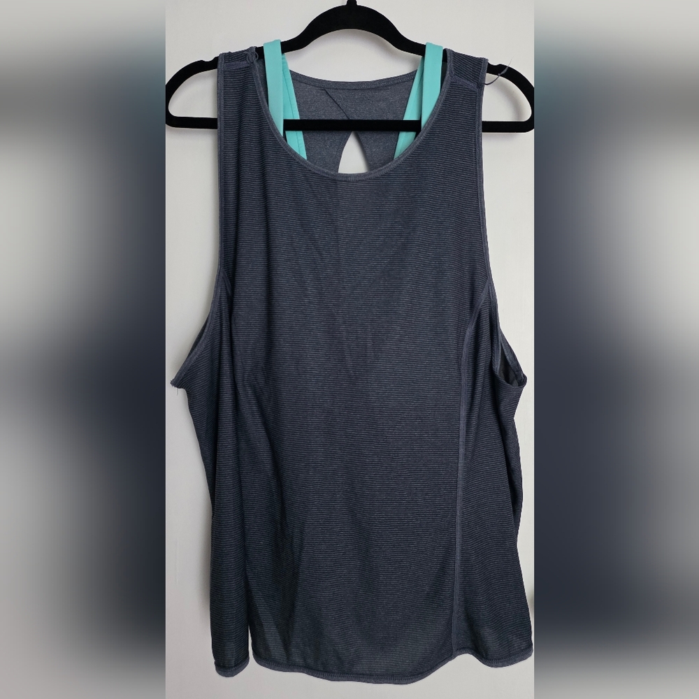 Avia Athletic Top With Inner Sports Bra, Grey/Aqua, Size XXXL/22